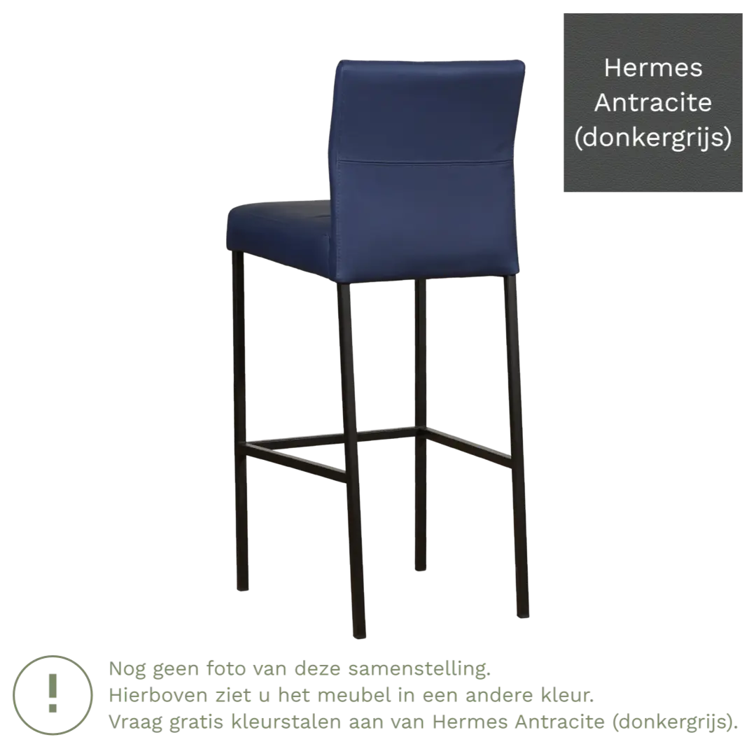 afbeelding van Leren barkruk Bright hoog - Hermes Antracite (donkergrijs) - Poten staal vierkant zwart