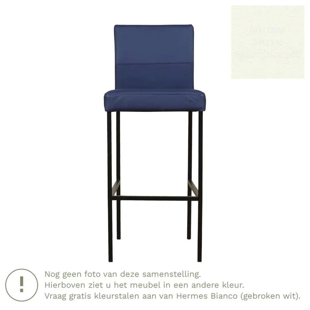 afbeelding van Leren barkruk Bright hoog - Hermes Bianco (gebroken wit) - Poten staal vierkant RVS