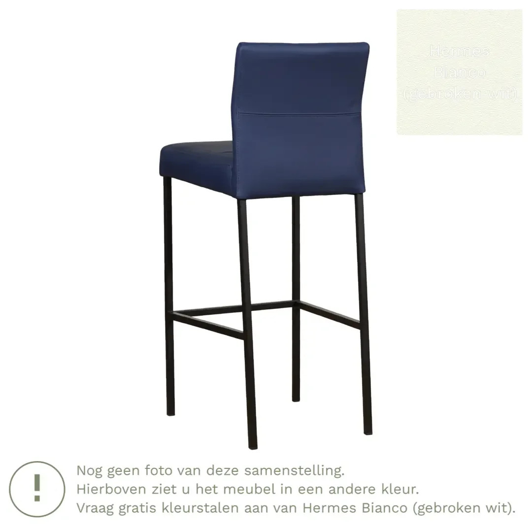 afbeelding van Leren barkruk Bright hoog - Hermes Bianco (gebroken wit) - Poten staal vierkant RVS