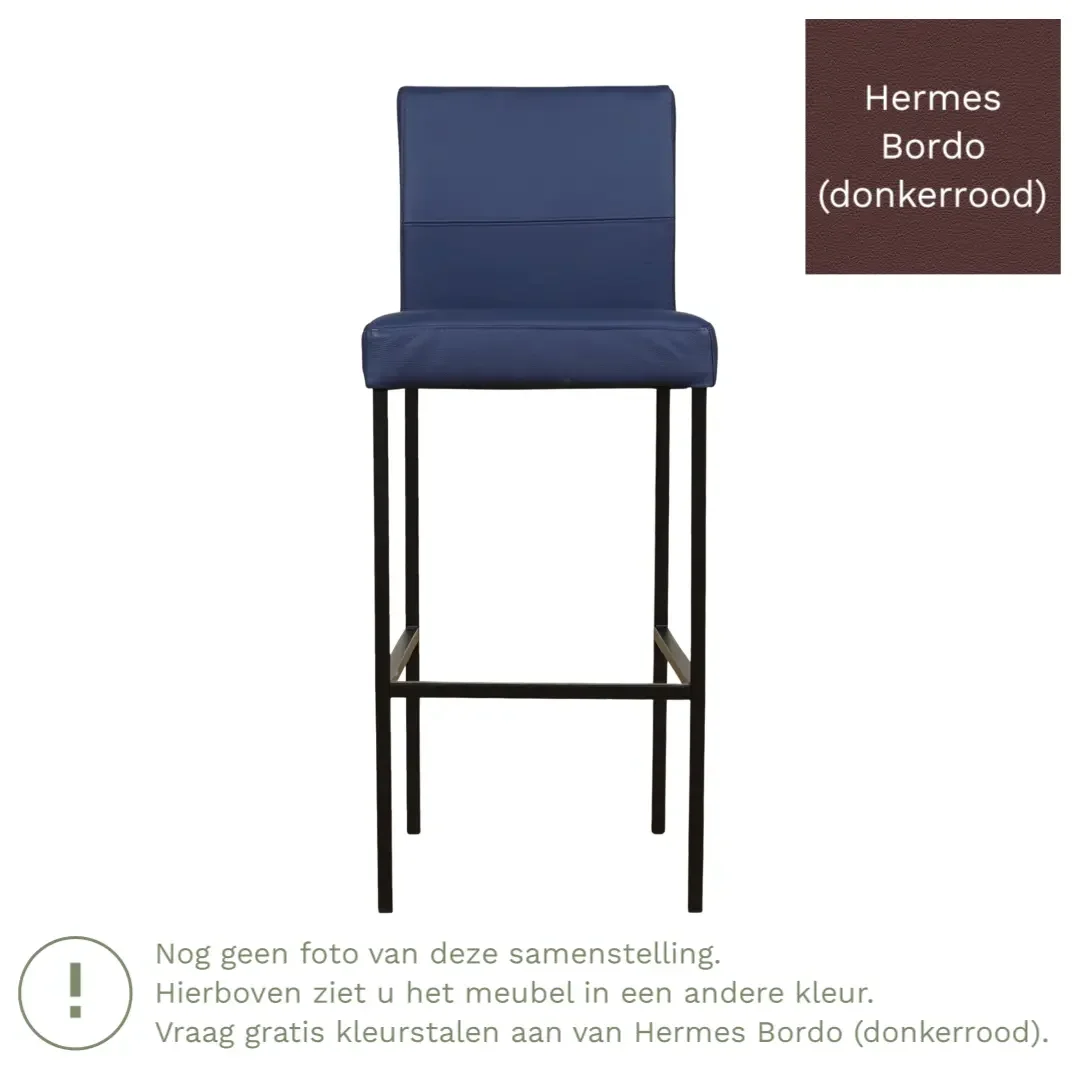 afbeelding van Leren barkruk Bright hoog - Hermes Bordo (donkerrood) - Poten staal vierkant RVS