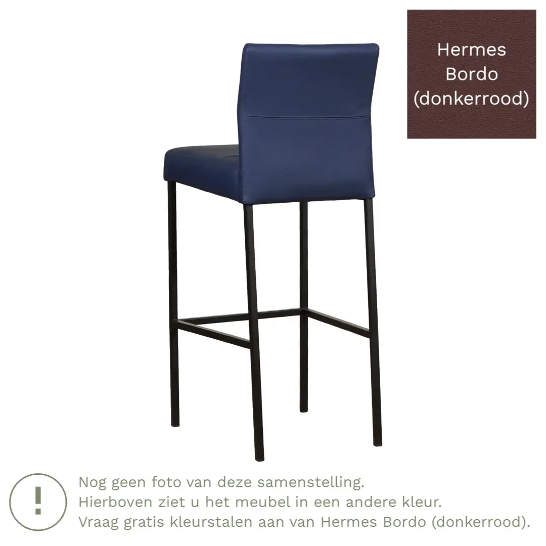 afbeelding van Leren barkruk Bright hoog - Hermes Bordo (donkerrood) - Poten staal vierkant RVS