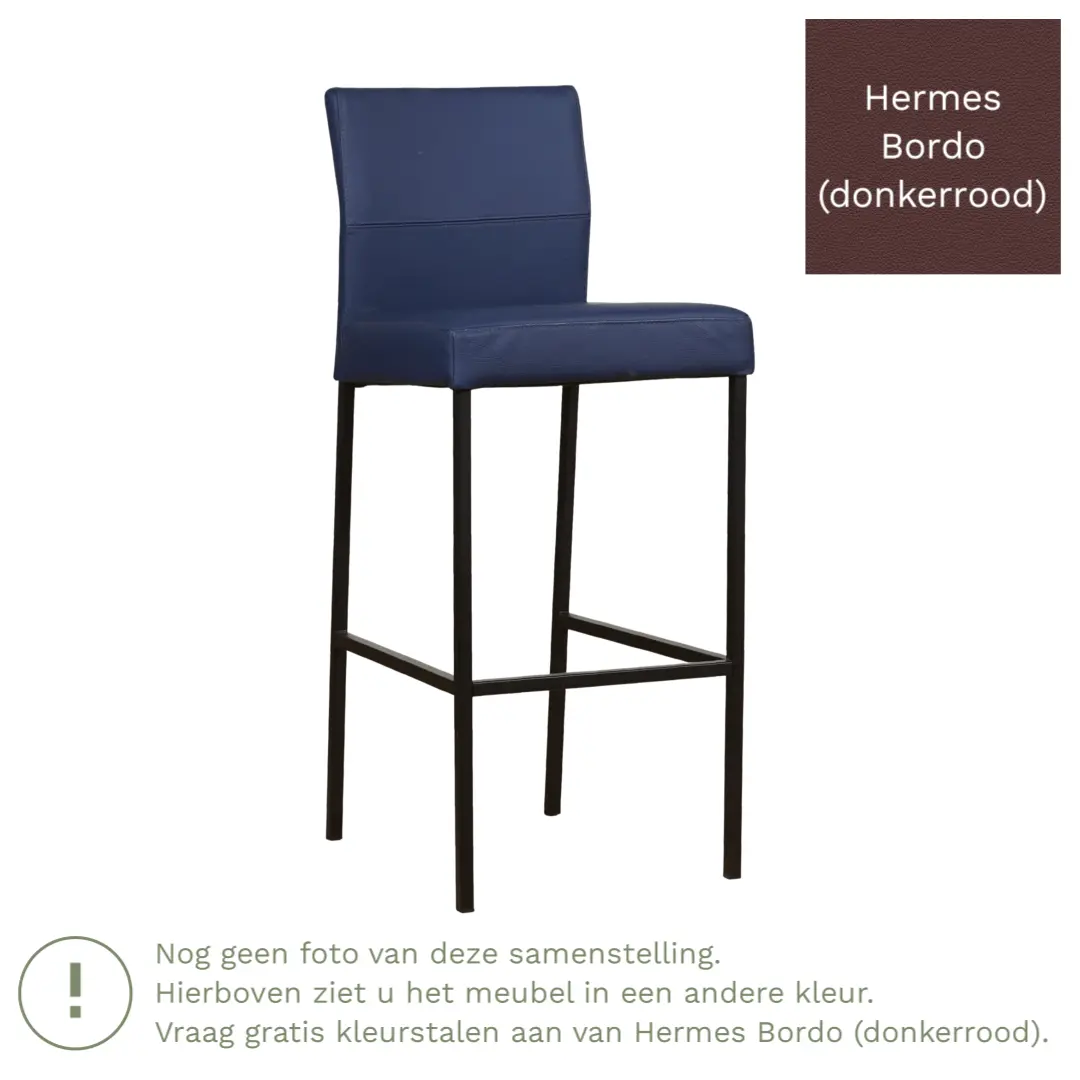 afbeelding van Leren barkruk Bright hoog - Hermes Bordo (donkerrood) - Poten staal vierkant zwart