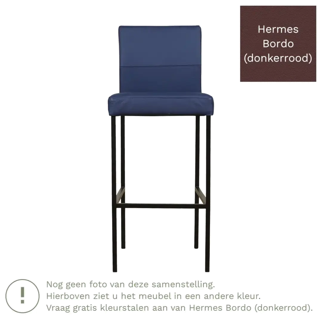 afbeelding van Leren barkruk Bright hoog - Hermes Bordo (donkerrood) - Poten staal vierkant zwart