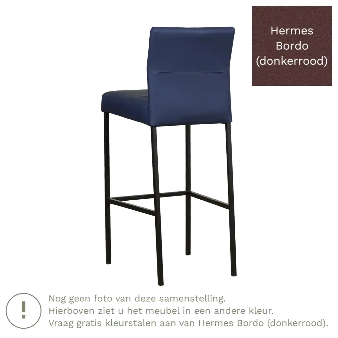 afbeelding van Leren barkruk Bright hoog - Hermes Bordo (donkerrood) - Poten staal vierkant zwart