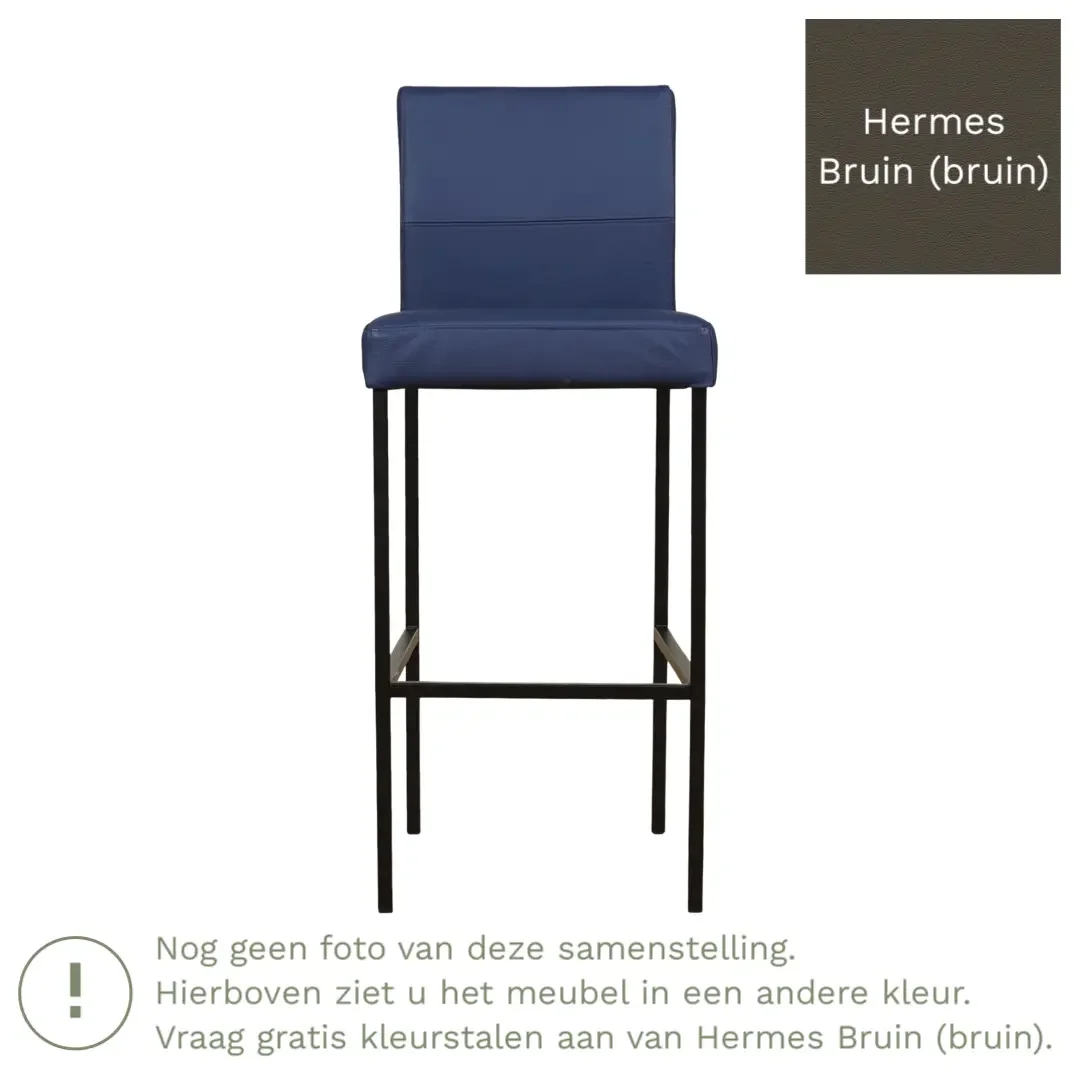 afbeelding van Leren barkruk Bright hoog - Hermes Bruin (bruin) - Poten staal vierkant RVS