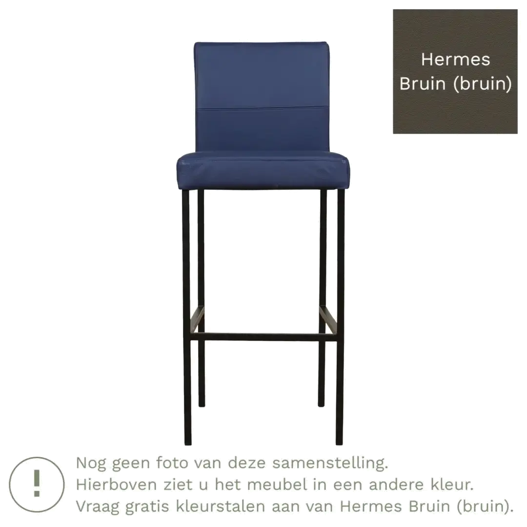 afbeelding van Leren barkruk Bright hoog - Hermes Bruin (bruin) - Poten staal vierkant zwart