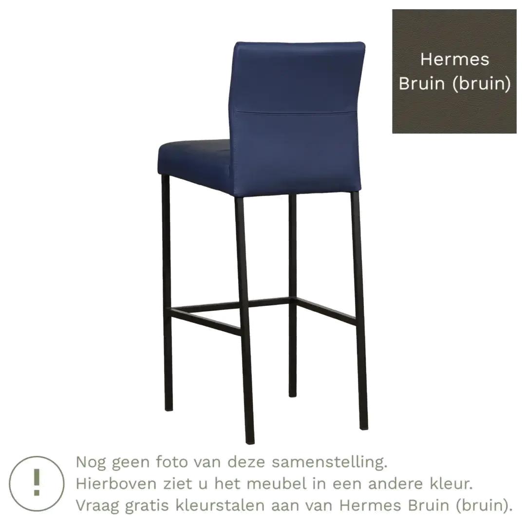 afbeelding van Leren barkruk Bright hoog - Hermes Bruin (bruin) - Poten staal vierkant zwart