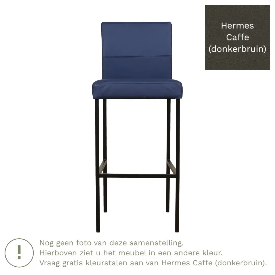 afbeelding van Leren barkruk Bright hoog - Hermes Caffe (donkerbruin) - Poten staal vierkant RVS