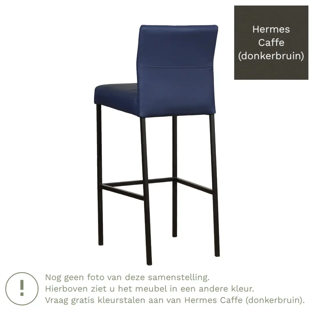 afbeelding van Leren barkruk Bright hoog - Hermes Caffe (donkerbruin) - Poten staal vierkant RVS