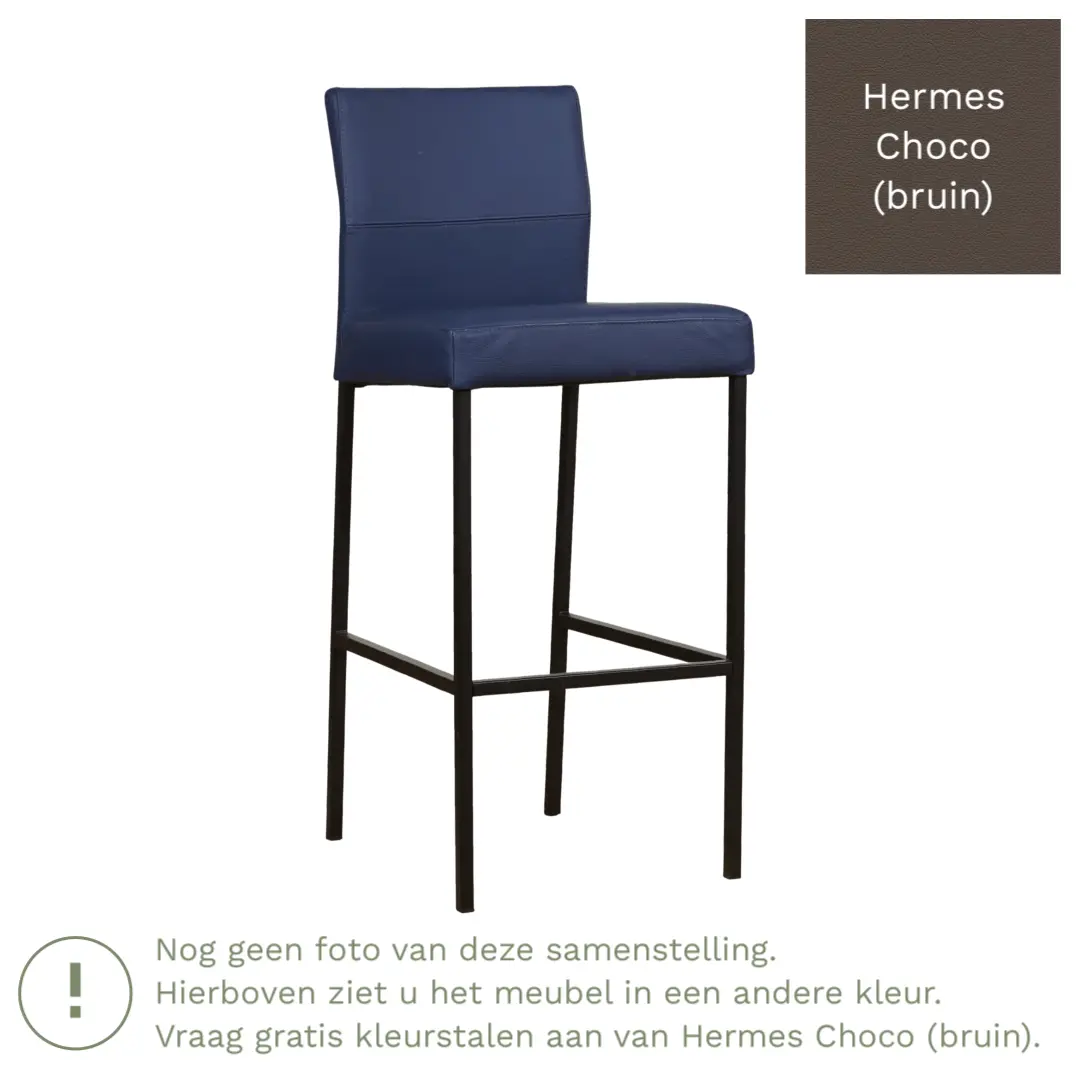 afbeelding van Leren barkruk Bright hoog - Hermes Choco (bruin) - Poten staal vierkant RVS