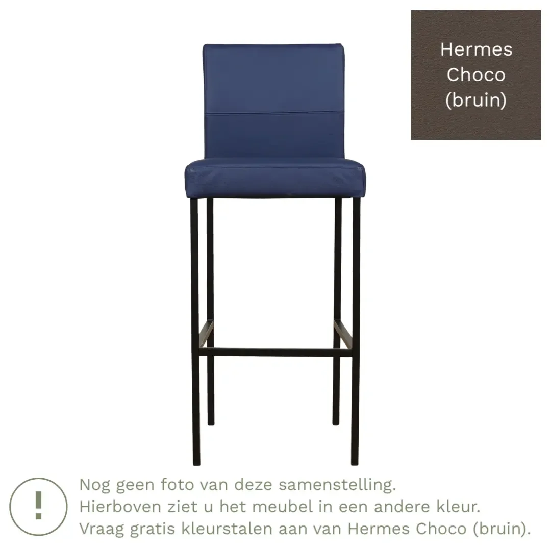 afbeelding van Leren barkruk Bright hoog - Hermes Choco (bruin) - Poten staal vierkant zwart