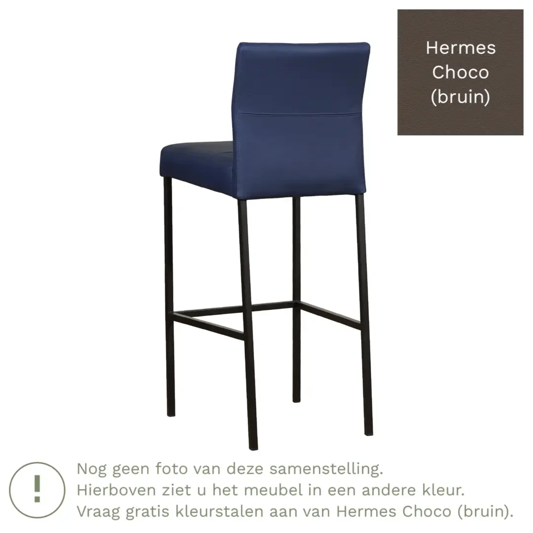 afbeelding van Leren barkruk Bright hoog - Hermes Choco (bruin) - Poten staal vierkant zwart