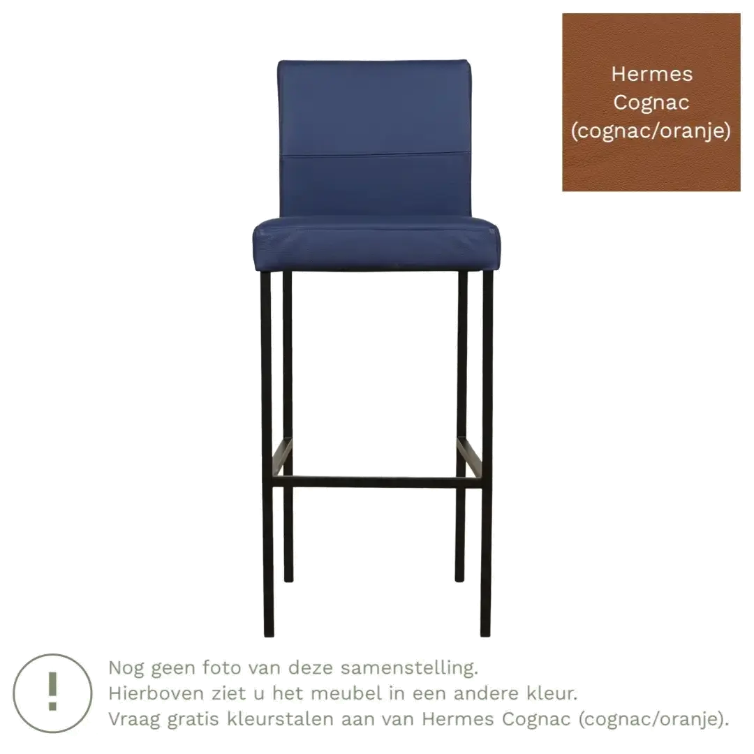 afbeelding van Leren barkruk Bright hoog - Hermes Cognac (cognac/oranje) - Poten staal vierkant RVS