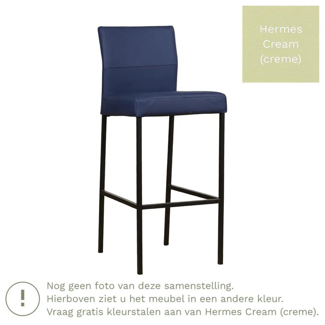 afbeelding van Leren barkruk Bright hoog - Hermes Cream (crème) - Poten staal vierkant zwart