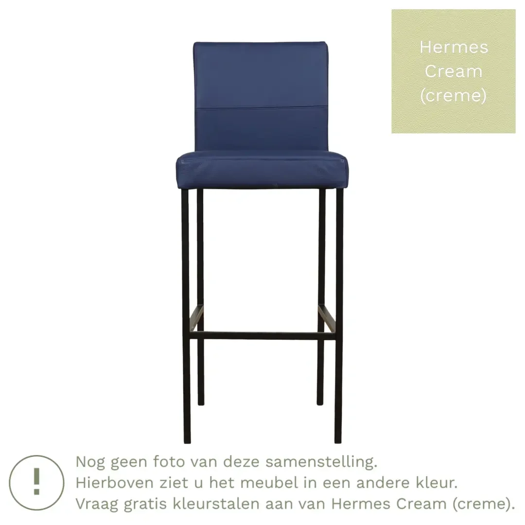 afbeelding van Leren barkruk Bright hoog - Hermes Cream (crème) - Poten staal vierkant zwart
