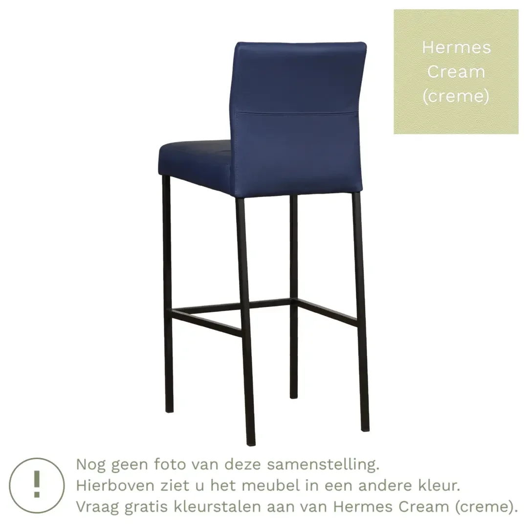 afbeelding van Leren barkruk Bright hoog - Hermes Cream (crème) - Poten staal vierkant zwart