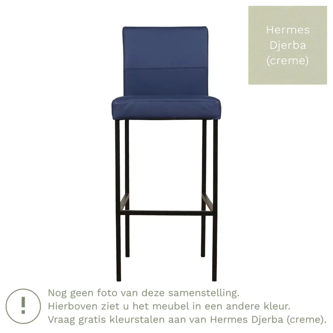afbeelding van Leren barkruk Bright hoog - Hermes Djerba (crème) - Poten staal vierkant RVS
