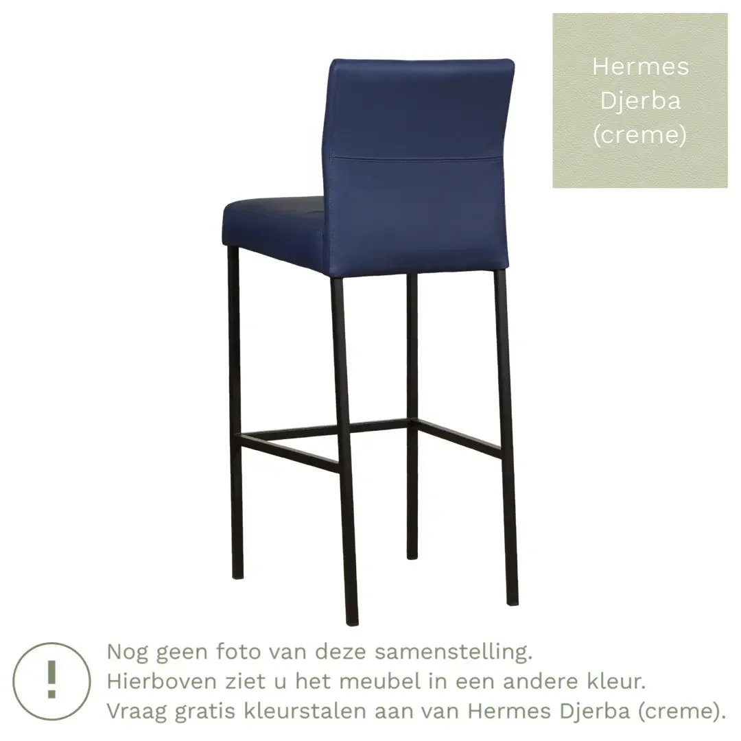 afbeelding van Leren barkruk Bright hoog - Hermes Djerba (crème) - Poten staal vierkant RVS