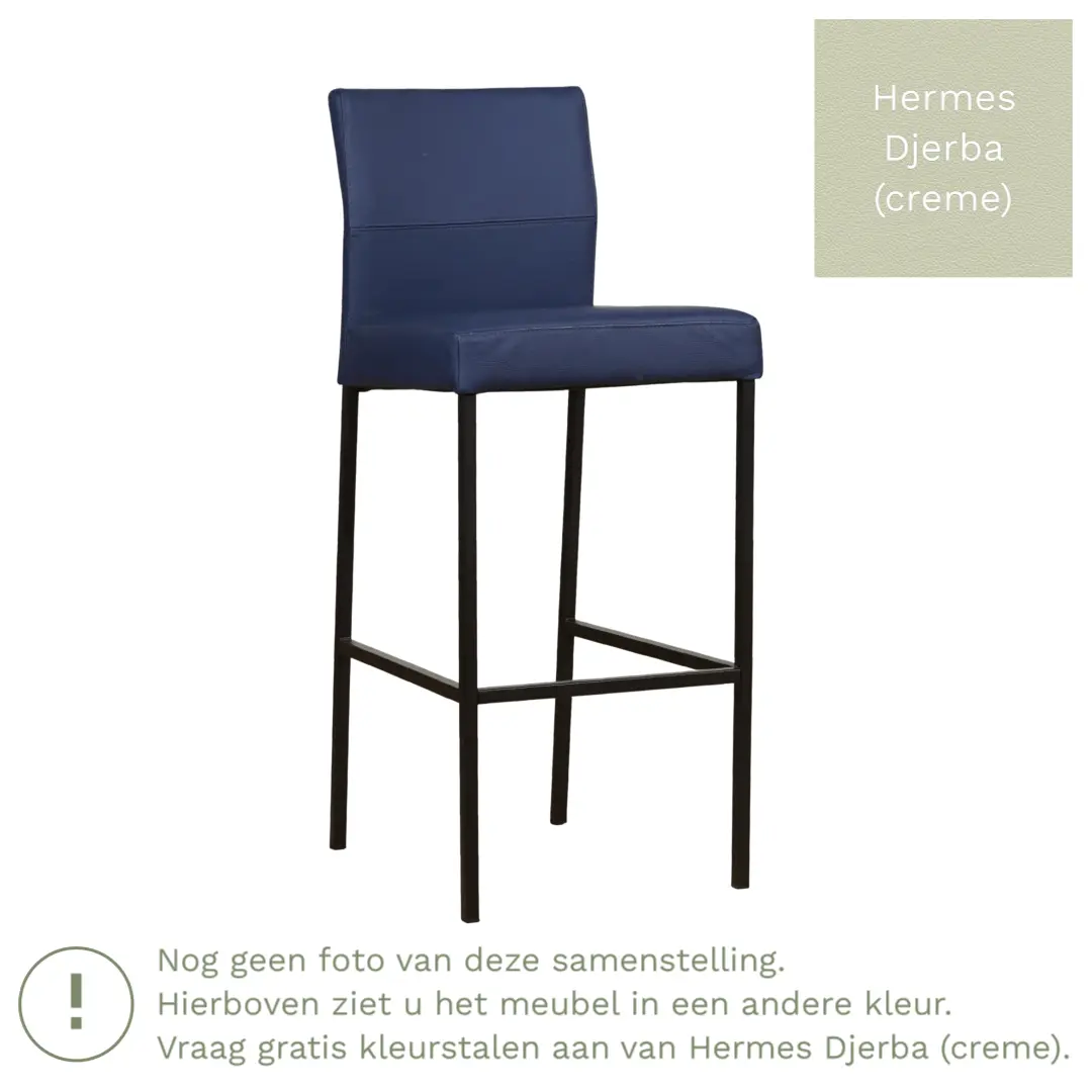 afbeelding van Leren barkruk Bright hoog - Hermes Djerba (crème) - Poten staal vierkant zwart