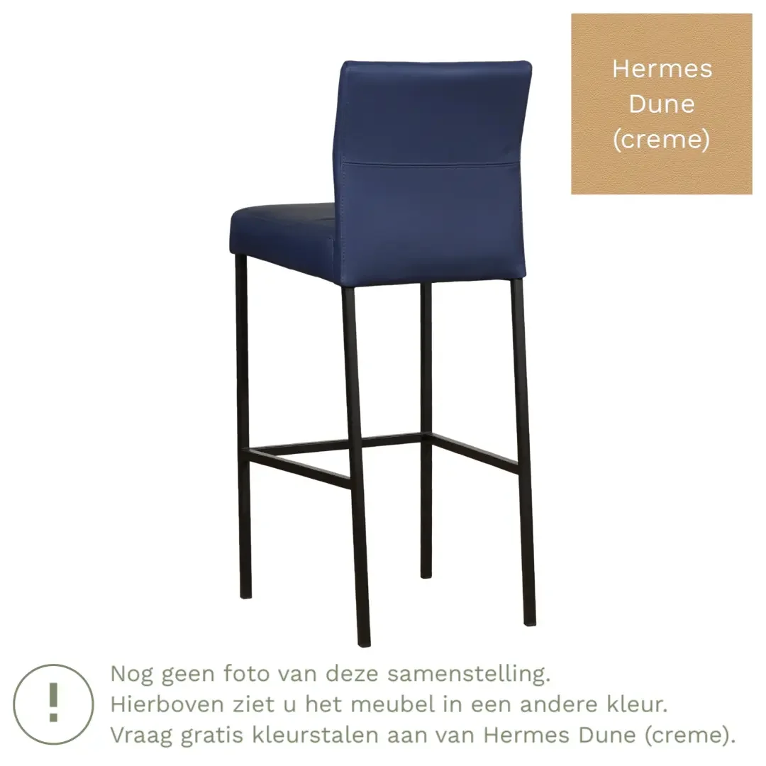 afbeelding van Leren barkruk Bright hoog - Hermes Dune (crème) - Poten staal vierkant RVS