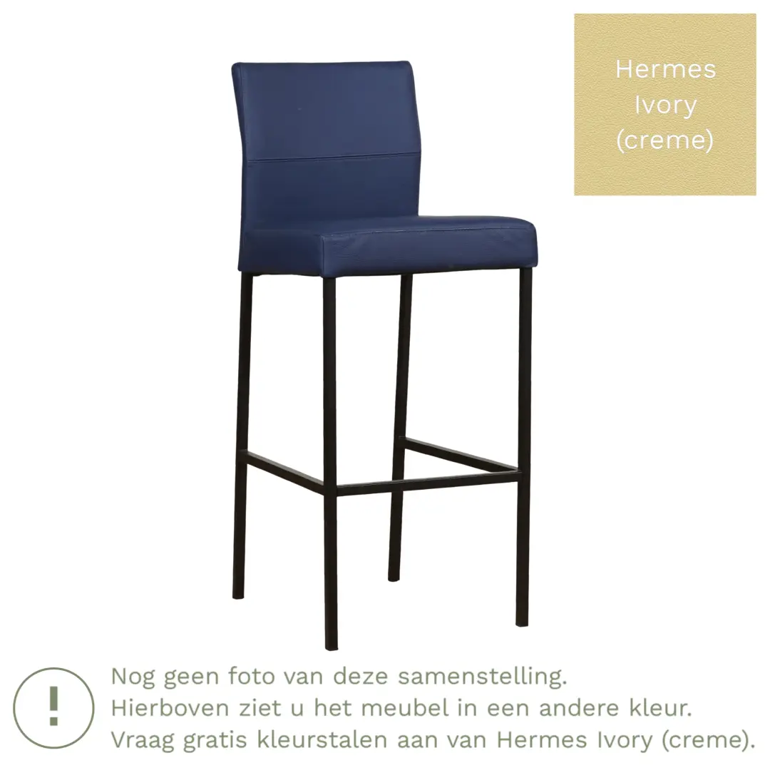 afbeelding van Leren barkruk Bright hoog - Hermes Ivory (crème) - Poten staal vierkant zwart