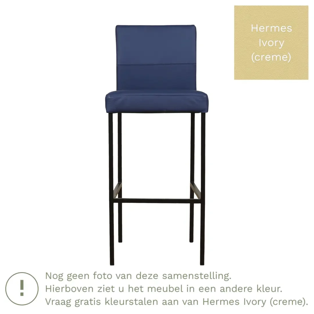afbeelding van Leren barkruk Bright hoog - Hermes Ivory (crème) - Poten staal vierkant zwart