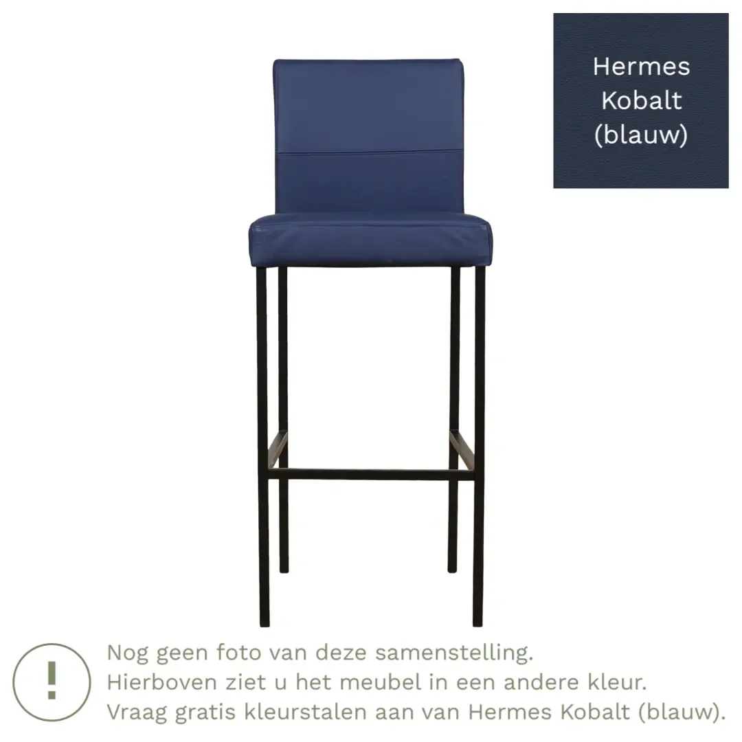 afbeelding van Leren barkruk Bright hoog - Hermes Kobalt (blauw) - Poten staal vierkant RVS