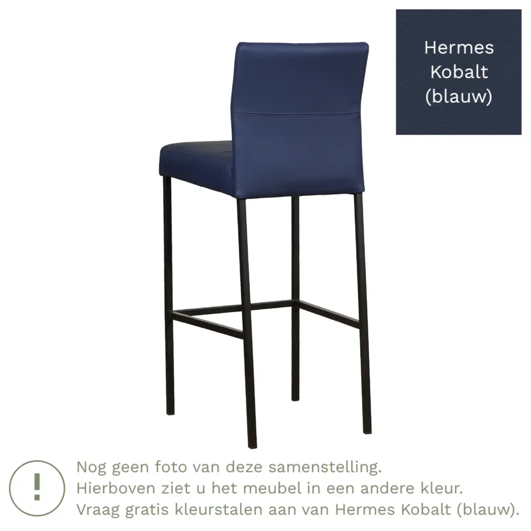 afbeelding van Leren barkruk Bright hoog - Hermes Kobalt (blauw) - Poten staal vierkant RVS