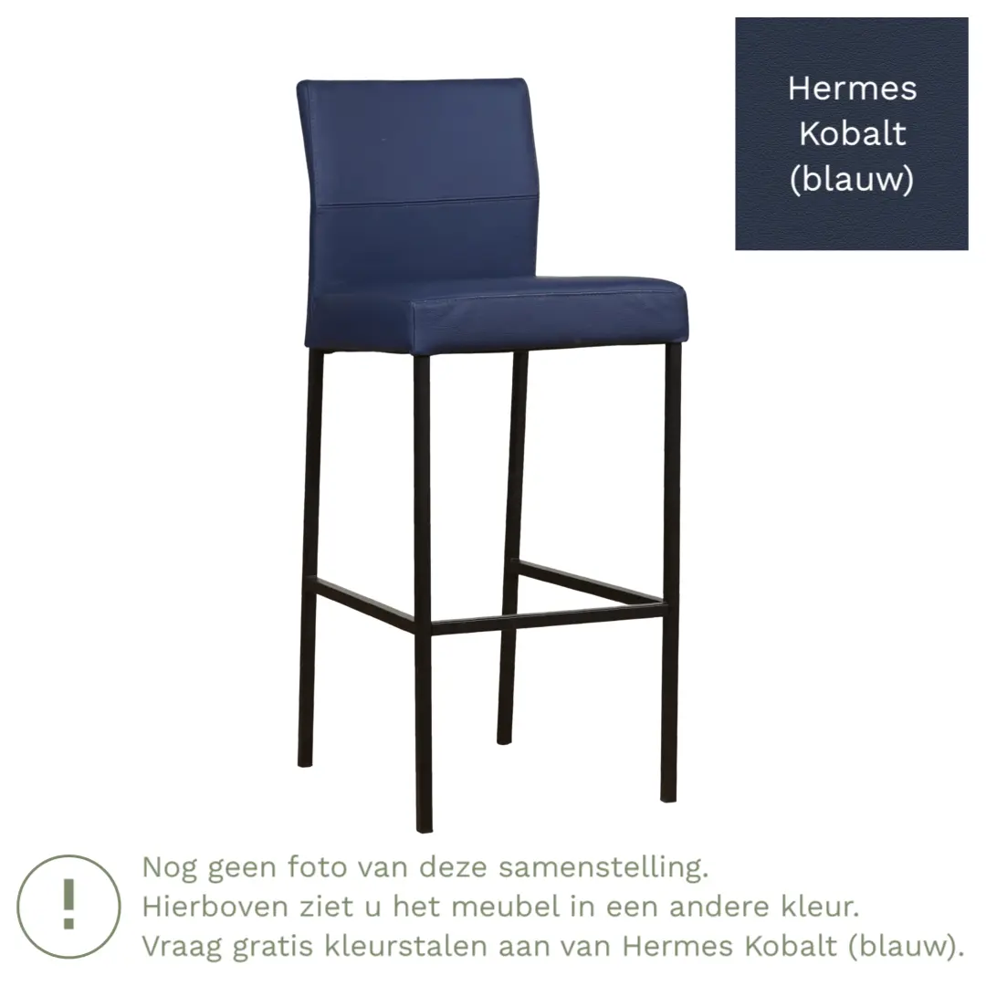 afbeelding van Leren barkruk Bright hoog - Hermes Kobalt (blauw) - Poten staal vierkant zwart