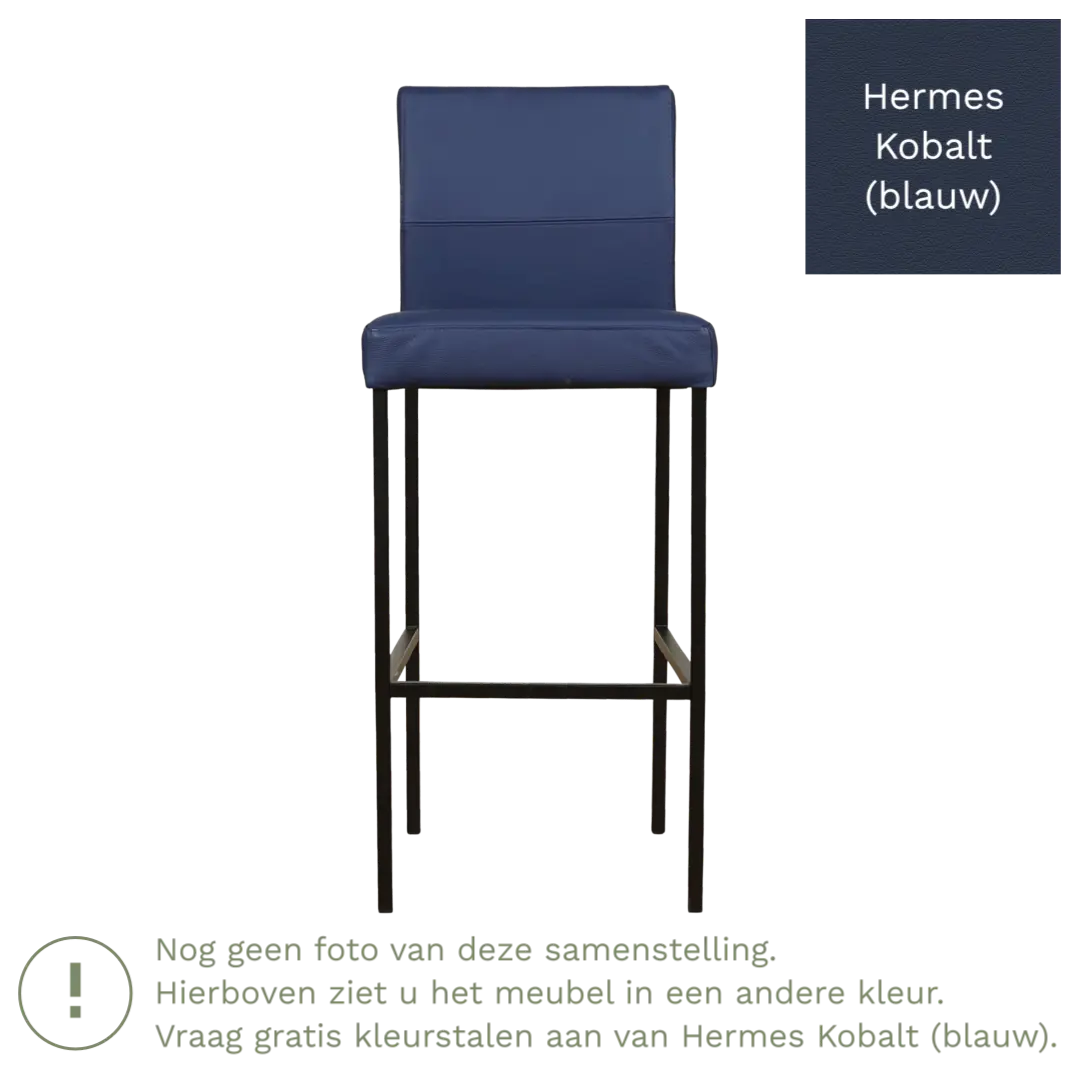 afbeelding van Leren barkruk Bright hoog - Hermes Kobalt (blauw) - Poten staal vierkant zwart