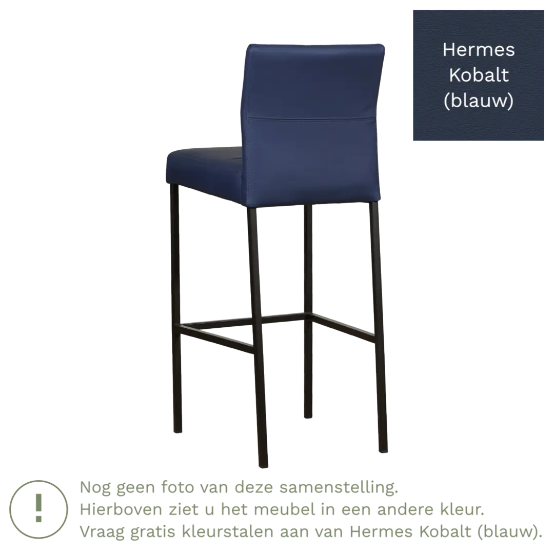 afbeelding van Leren barkruk Bright hoog - Hermes Kobalt (blauw) - Poten staal vierkant zwart