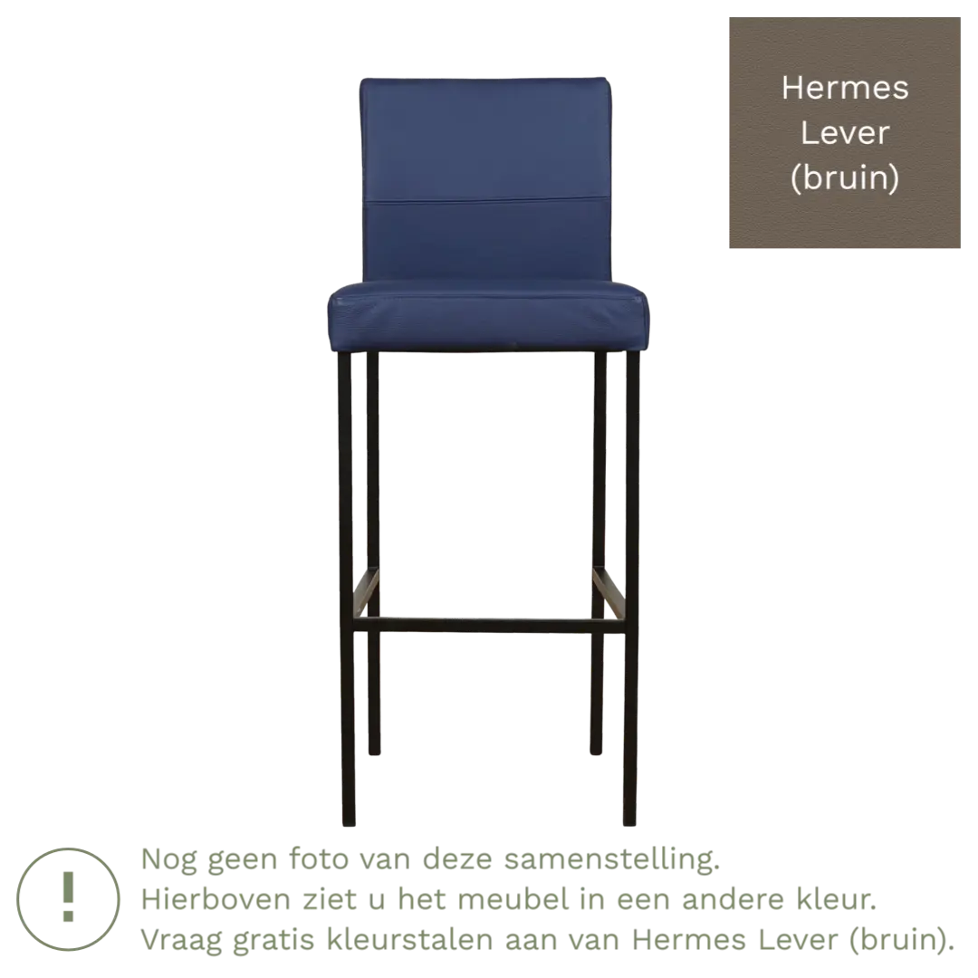 afbeelding van Leren barkruk Bright hoog - Hermes Lever (bruin) - Poten staal vierkant RVS