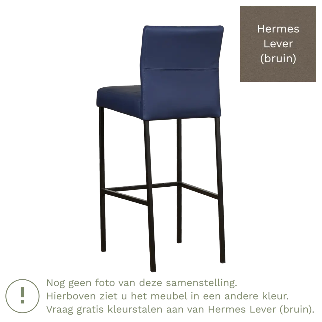 afbeelding van Leren barkruk Bright hoog - Hermes Lever (bruin) - Poten staal vierkant RVS