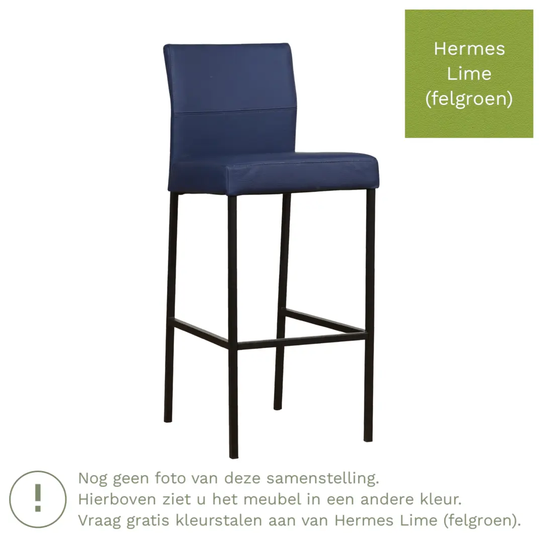 afbeelding van Leren barkruk Bright hoog - Hermes Lime (felgroen) - Poten staal vierkant RVS