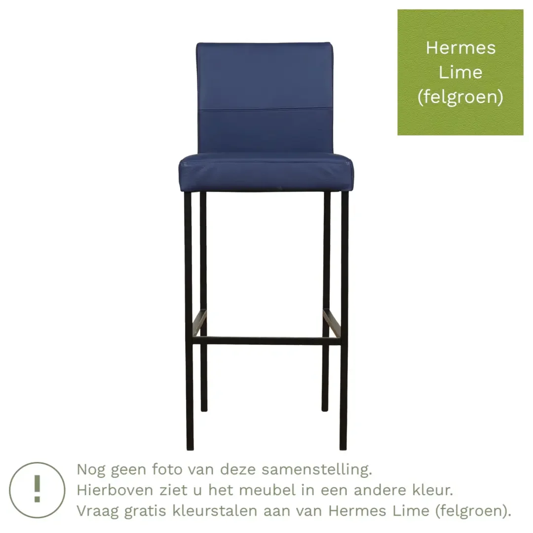 afbeelding van Leren barkruk Bright hoog - Hermes Lime (felgroen) - Poten staal vierkant RVS