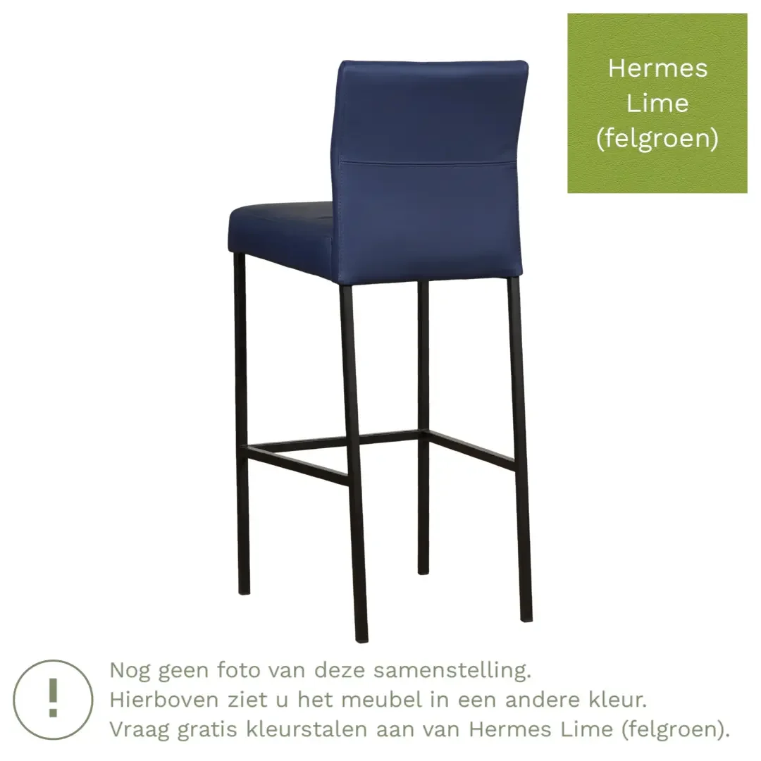 afbeelding van Leren barkruk Bright hoog - Hermes Lime (felgroen) - Poten staal vierkant RVS