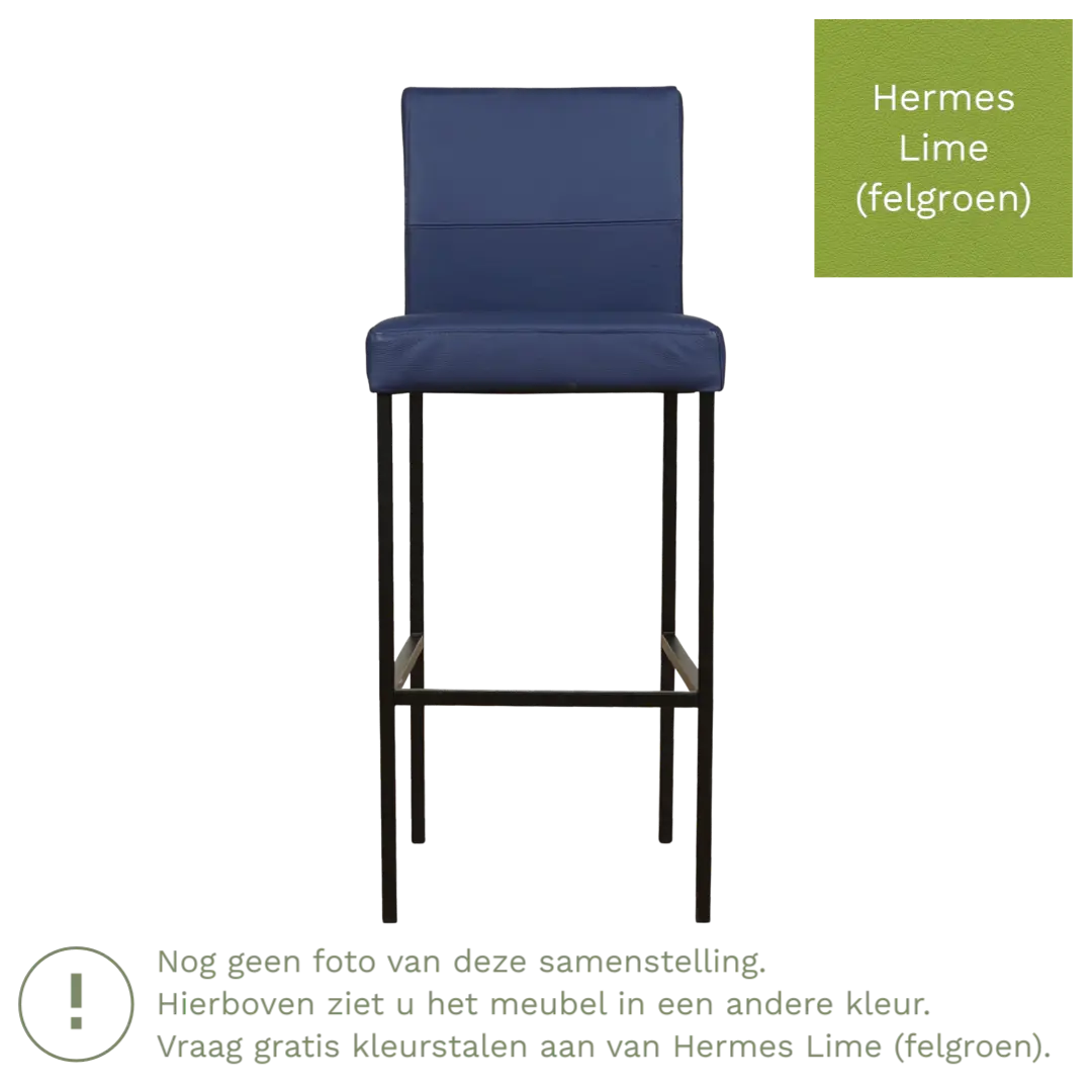 afbeelding van Leren barkruk Bright hoog - Hermes Lime (felgroen) - Poten staal vierkant zwart