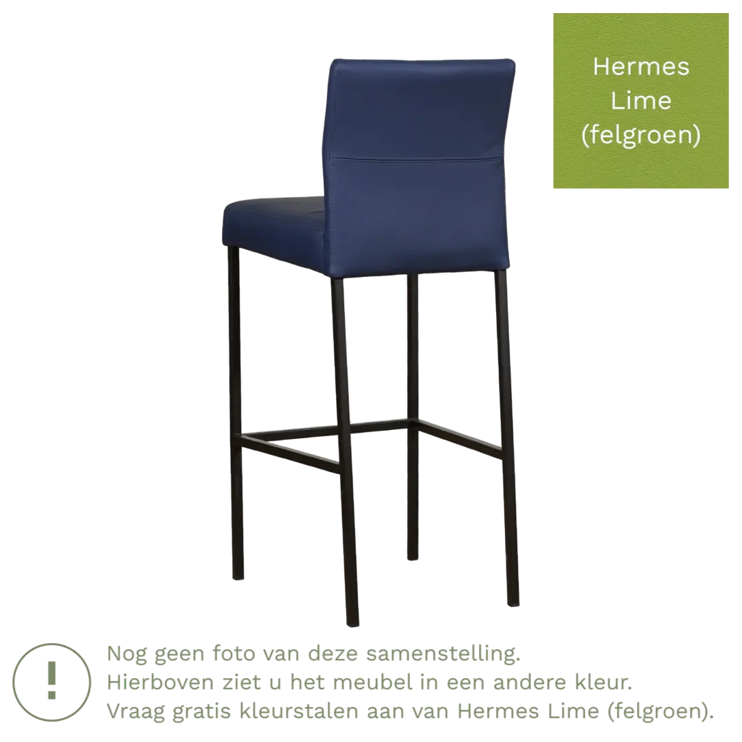 afbeelding van Leren barkruk Bright hoog - Hermes Lime (felgroen) - Poten staal vierkant zwart