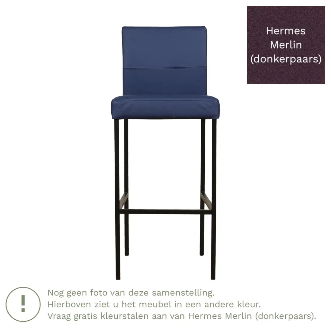 afbeelding van Leren barkruk Bright hoog - Hermes Merlin (donkerpaars) - Poten staal vierkant RVS