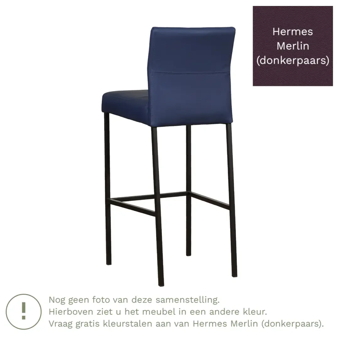 afbeelding van Leren barkruk Bright hoog - Hermes Merlin (donkerpaars) - Poten staal vierkant RVS