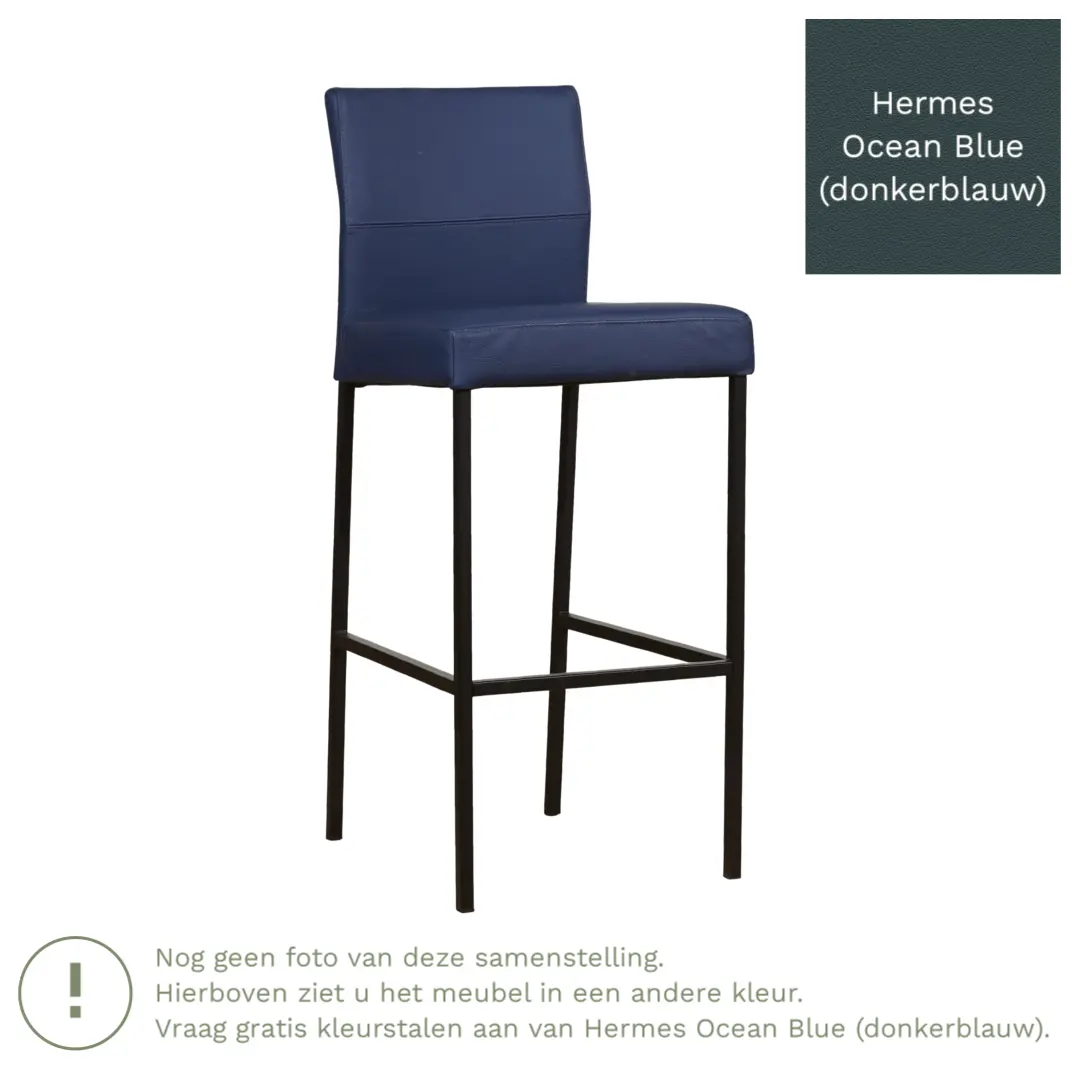afbeelding van Leren barkruk Bright hoog - Hermes Ocean Blue (donkerblauw) - Poten staal vierkant zwart