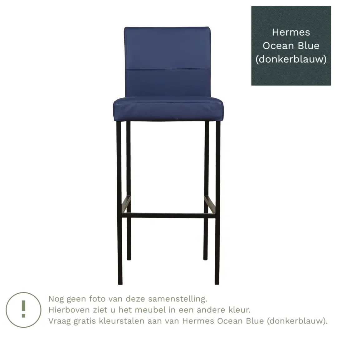 afbeelding van Leren barkruk Bright hoog - Hermes Ocean Blue (donkerblauw) - Poten staal vierkant zwart