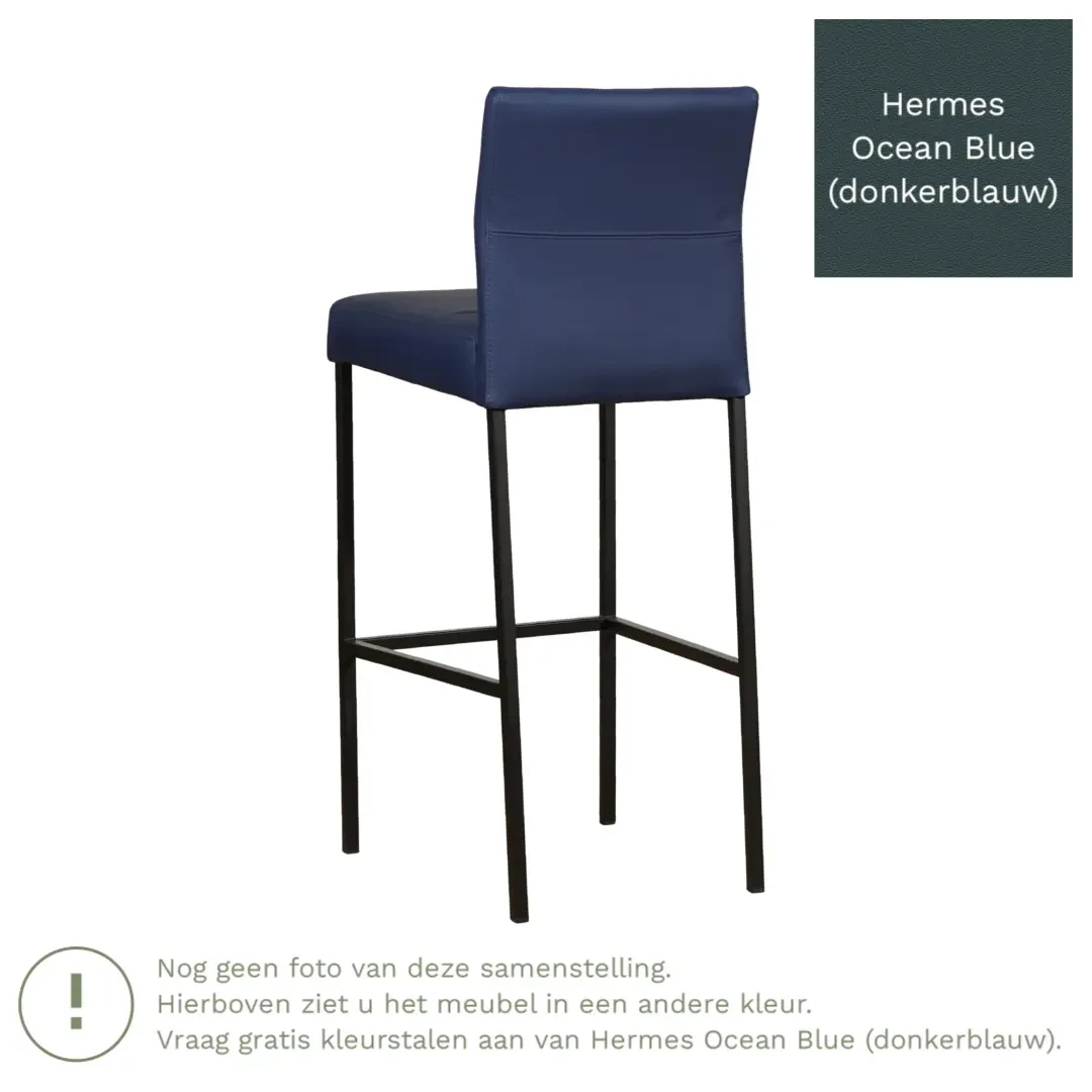 afbeelding van Leren barkruk Bright hoog - Hermes Ocean Blue (donkerblauw) - Poten staal vierkant zwart