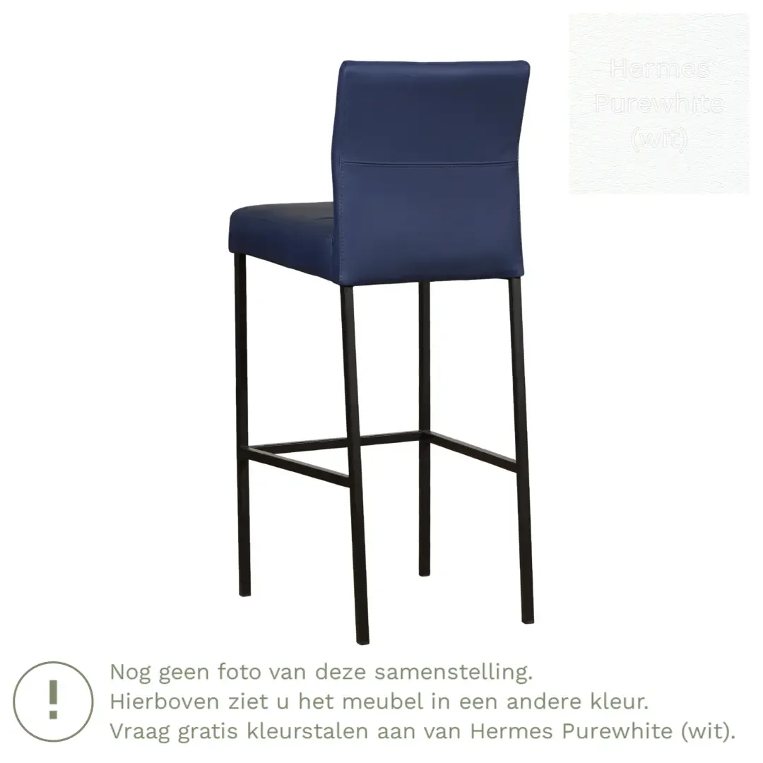 afbeelding van Leren barkruk Bright hoog - Hermes Purewhite (wit) - Poten staal vierkant RVS