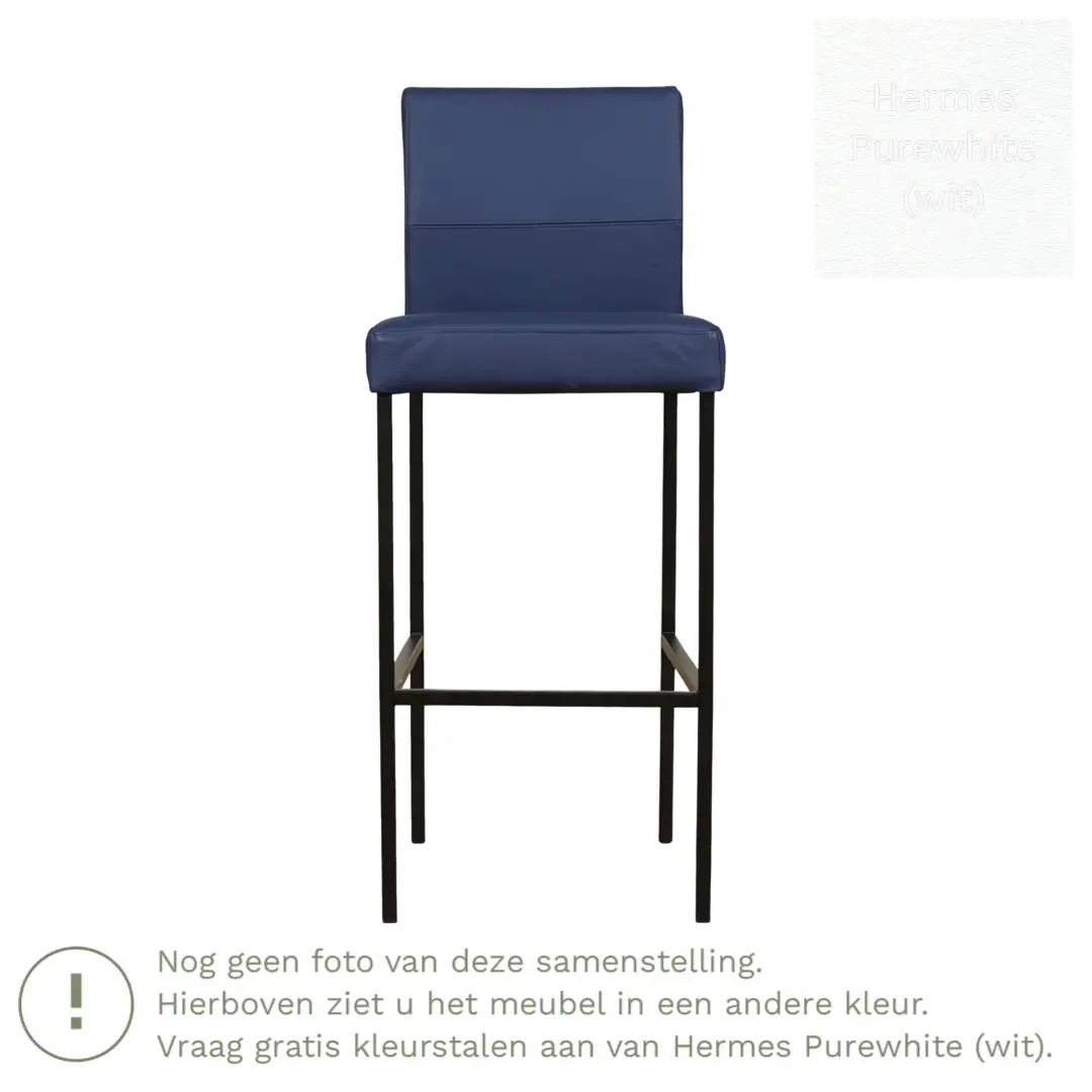 afbeelding van Leren barkruk Bright hoog - Hermes Purewhite (wit) - Poten staal vierkant zwart
