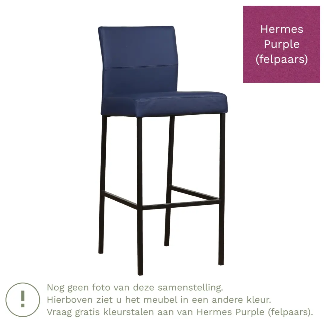 afbeelding van Leren barkruk Bright hoog - Hermes Purple (felpaars) - Poten staal vierkant RVS