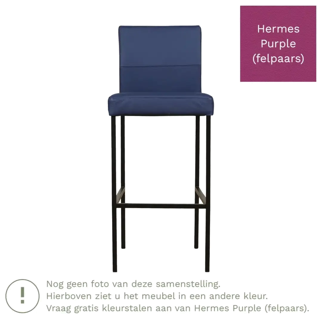 afbeelding van Leren barkruk Bright hoog - Hermes Purple (felpaars) - Poten staal vierkant RVS