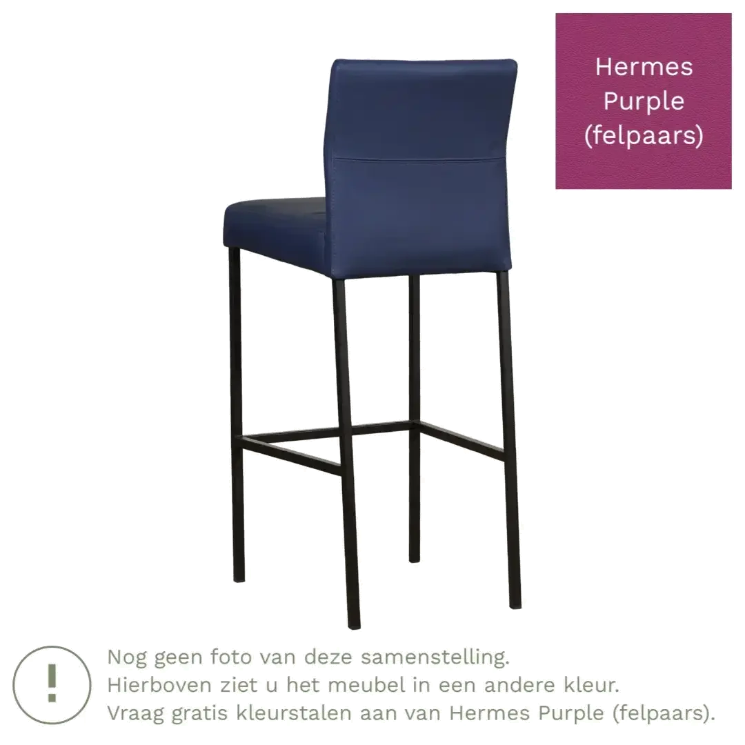 afbeelding van Leren barkruk Bright hoog - Hermes Purple (felpaars) - Poten staal vierkant RVS