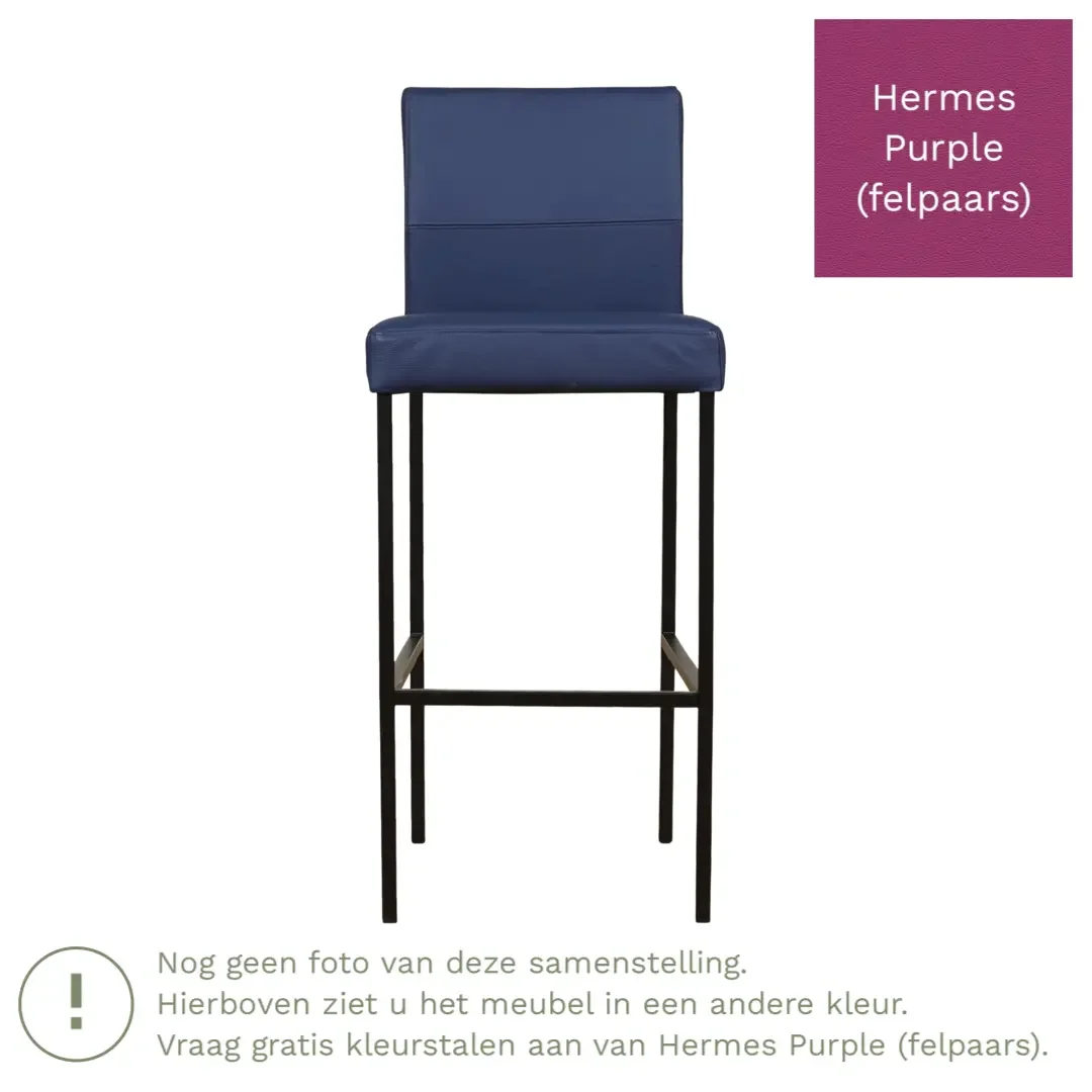 afbeelding van Leren barkruk Bright hoog - Hermes Purple (felpaars) - Poten staal vierkant zwart