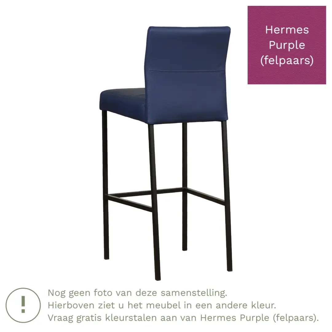 afbeelding van Leren barkruk Bright hoog - Hermes Purple (felpaars) - Poten staal vierkant zwart